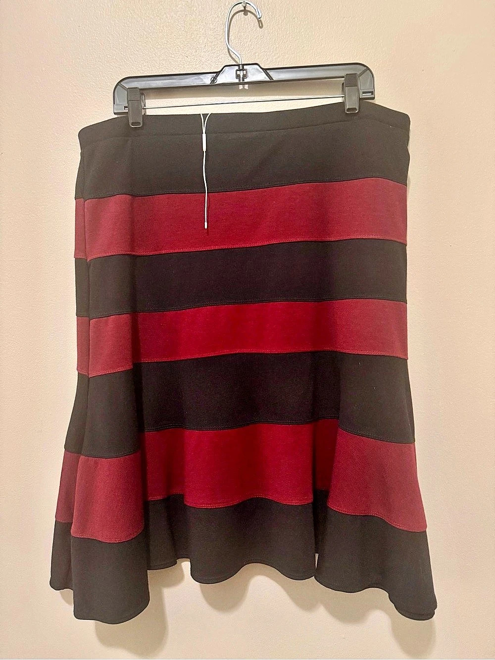 Rugby Striped A-Line Skirts in Black/Off White and Navy/Burgundy.